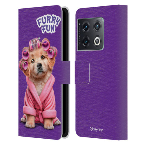 P.D. Moreno Furry Fun Artwork Puppy With Curlers Leather Book Wallet Case Cover For OnePlus 10 Pro