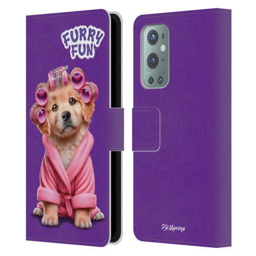 P.D. Moreno Furry Fun Artwork Puppy With Curlers Leather Book Wallet Case Cover For OnePlus 9