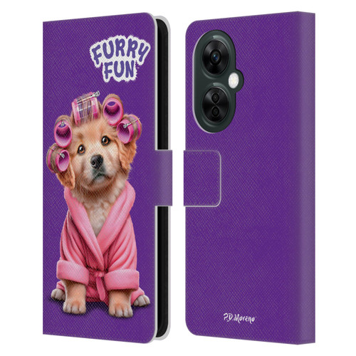 P.D. Moreno Furry Fun Artwork Puppy With Curlers Leather Book Wallet Case Cover For OnePlus Nord CE 3 Lite 5G