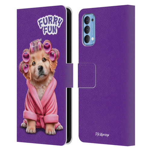 P.D. Moreno Furry Fun Artwork Puppy With Curlers Leather Book Wallet Case Cover For OPPO Reno 4 5G