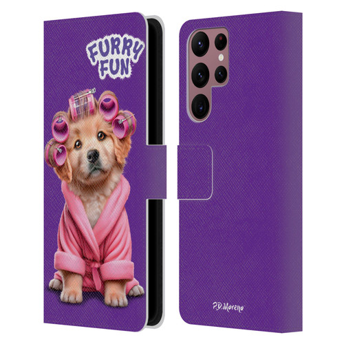 P.D. Moreno Furry Fun Artwork Puppy With Curlers Leather Book Wallet Case Cover For Samsung Galaxy S22 Ultra 5G