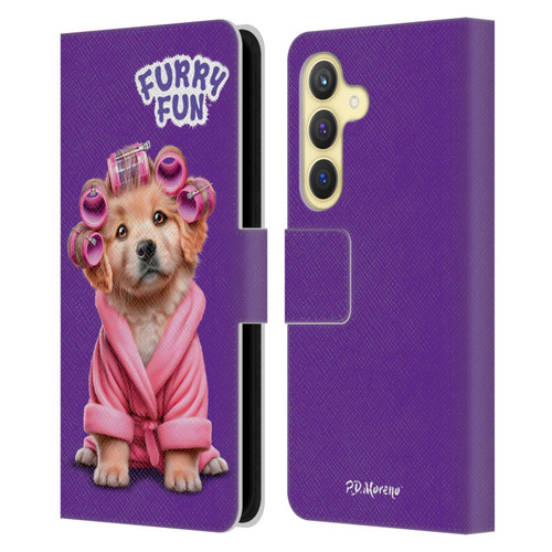 P.D. Moreno Furry Fun Artwork Puppy With Curlers Leather Book Wallet Case Cover For Samsung Galaxy S24 5G