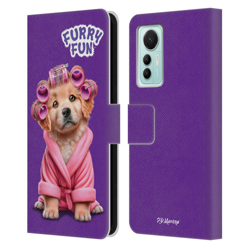 P.D. Moreno Furry Fun Artwork Puppy With Curlers Leather Book Wallet Case Cover For Xiaomi 12 Lite