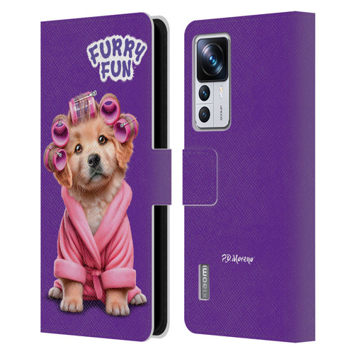 P.D. Moreno Furry Fun Artwork Puppy With Curlers Leather Book Wallet Case Cover For Xiaomi 12T Pro