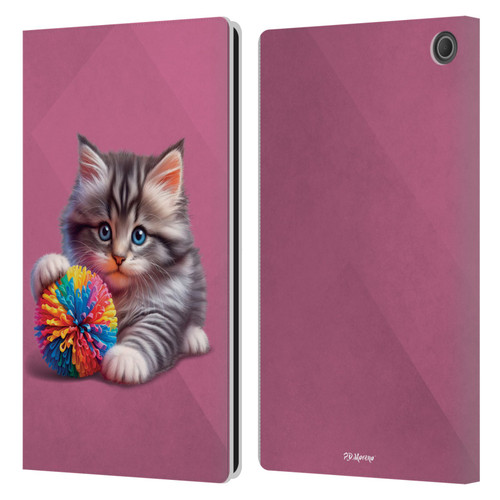 P.D. Moreno Play Cat Artwork Spikey Ball Leather Book Wallet Case Cover For Amazon Fire Max 11 2023