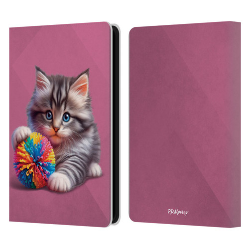 P.D. Moreno Play Cat Artwork Spikey Ball Leather Book Wallet Case Cover For Amazon Kindle Paperwhite 5 (2021)