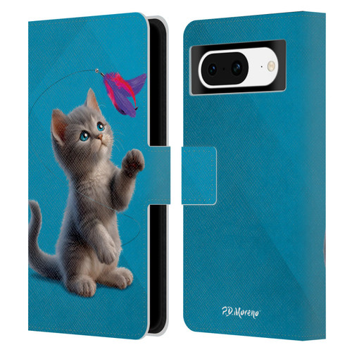P.D. Moreno Play Cat Artwork Toy Feather Leather Book Wallet Case Cover For Google Pixel 8