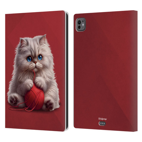 P.D. Moreno Play Cat Artwork Red Yarn Leather Book Wallet Case Cover For Apple iPad Pro 11 M4 2024