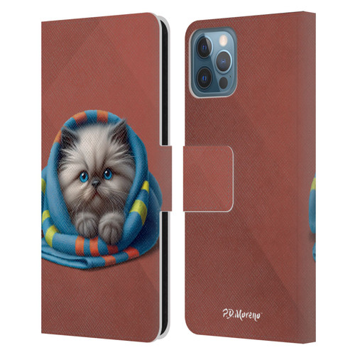 P.D. Moreno Play Cat Artwork Blue Towel Leather Book Wallet Case Cover For Apple iPhone 12 / iPhone 12 Pro