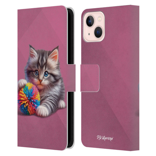 P.D. Moreno Play Cat Artwork Spikey Ball Leather Book Wallet Case Cover For Apple iPhone 13