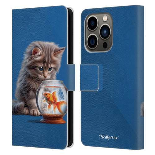 P.D. Moreno Play Cat Artwork Goldfish Leather Book Wallet Case Cover For Apple iPhone 14 Pro