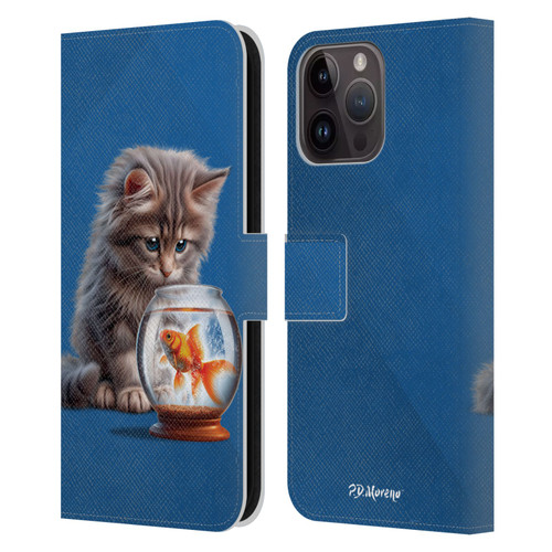 P.D. Moreno Play Cat Artwork Goldfish Leather Book Wallet Case Cover For Apple iPhone 15 Pro Max