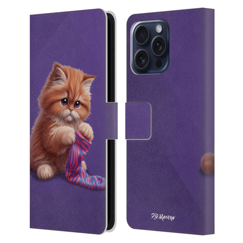 P.D. Moreno Play Cat Artwork Colorful Sock Leather Book Wallet Case Cover For Apple iPhone 16 Pro Max
