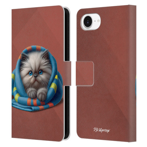 P.D. Moreno Play Cat Artwork Blue Towel Leather Book Wallet Case Cover For Apple iPhone 16e