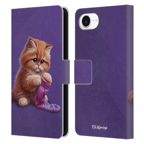 P.D. Moreno Play Cat Artwork Colorful Sock Leather Book Wallet Case Cover For Apple iPhone 16e