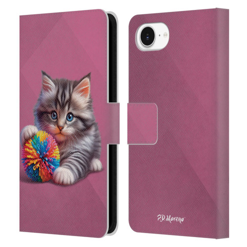 P.D. Moreno Play Cat Artwork Spikey Ball Leather Book Wallet Case Cover For Apple iPhone 16e