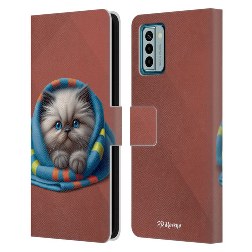 P.D. Moreno Play Cat Artwork Blue Towel Leather Book Wallet Case Cover For Nokia G42