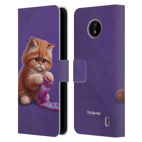 P.D. Moreno Play Cat Artwork Colorful Sock Leather Book Wallet Case Cover For Nokia C10 / C20