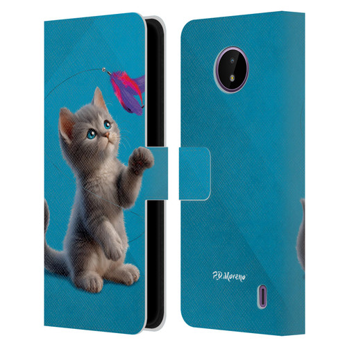 P.D. Moreno Play Cat Artwork Toy Feather Leather Book Wallet Case Cover For Nokia C10 / C20