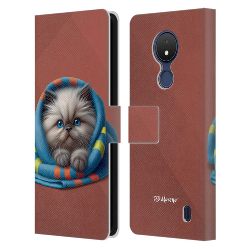 P.D. Moreno Play Cat Artwork Blue Towel Leather Book Wallet Case Cover For Nokia C21