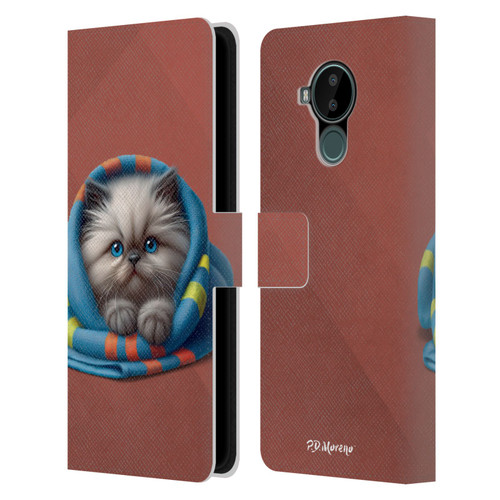 P.D. Moreno Play Cat Artwork Blue Towel Leather Book Wallet Case Cover For Nokia C30
