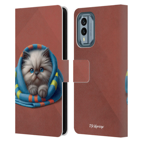 P.D. Moreno Play Cat Artwork Blue Towel Leather Book Wallet Case Cover For Nokia X30