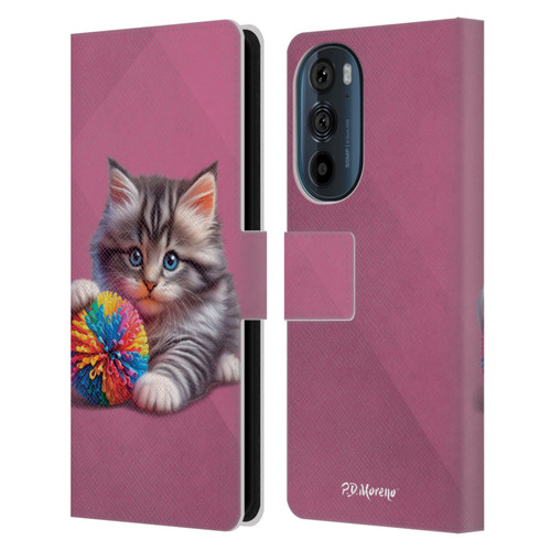 P.D. Moreno Play Cat Artwork Spikey Ball Leather Book Wallet Case Cover For Motorola Edge 30