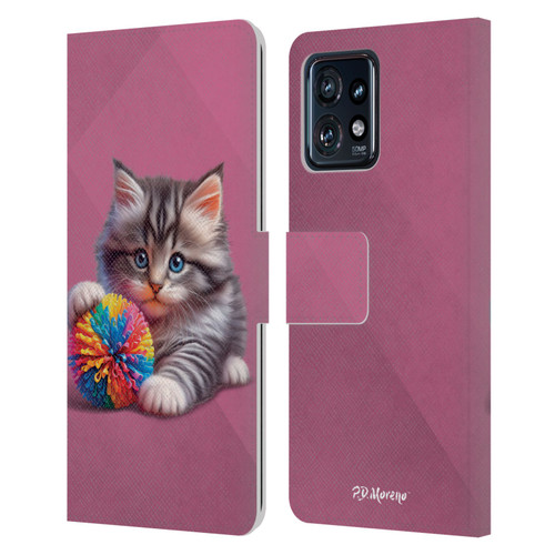 P.D. Moreno Play Cat Artwork Spikey Ball Leather Book Wallet Case Cover For Motorola Moto Edge 40 Pro/Plus 2023
