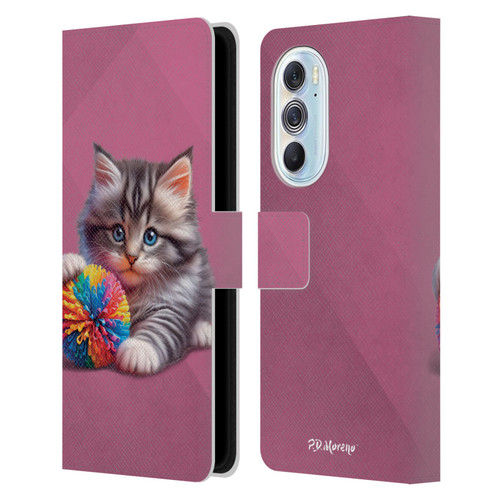 P.D. Moreno Play Cat Artwork Spikey Ball Leather Book Wallet Case Cover For Motorola Edge X30