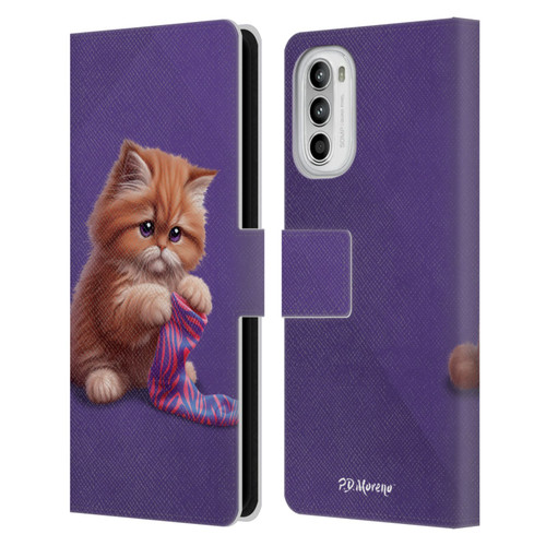 P.D. Moreno Play Cat Artwork Colorful Sock Leather Book Wallet Case Cover For Motorola Moto G52