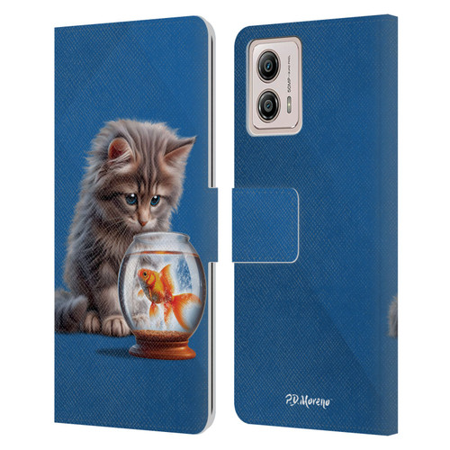 P.D. Moreno Play Cat Artwork Goldfish Leather Book Wallet Case Cover For Motorola Moto G53 5G