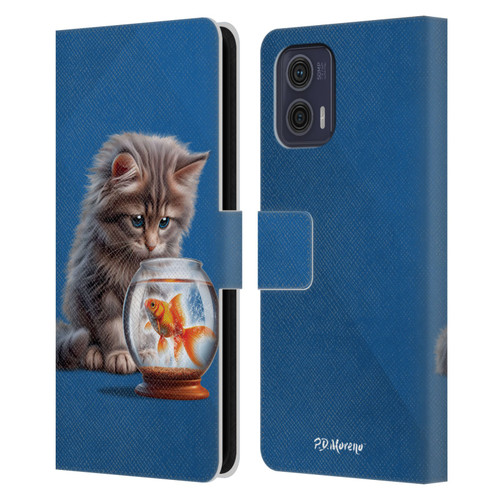 P.D. Moreno Play Cat Artwork Goldfish Leather Book Wallet Case Cover For Motorola Moto G73 5G