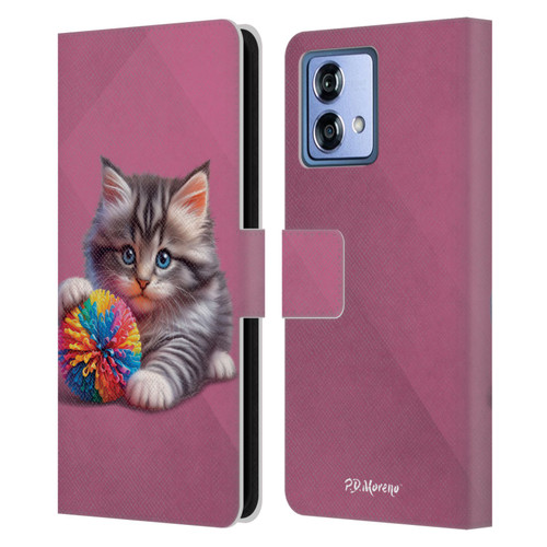 P.D. Moreno Play Cat Artwork Spikey Ball Leather Book Wallet Case Cover For Motorola Moto G84 5G