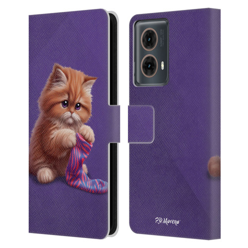 P.D. Moreno Play Cat Artwork Colorful Sock Leather Book Wallet Case Cover For Motorola Moto G85