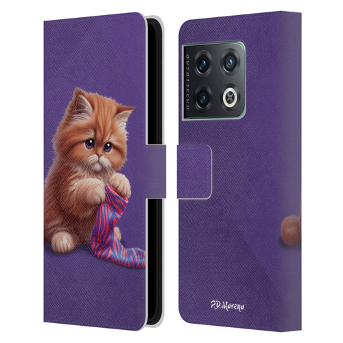 P.D. Moreno Play Cat Artwork Colorful Sock Leather Book Wallet Case Cover For OnePlus 10 Pro