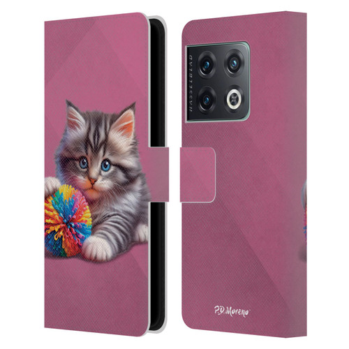 P.D. Moreno Play Cat Artwork Spikey Ball Leather Book Wallet Case Cover For OnePlus 10 Pro
