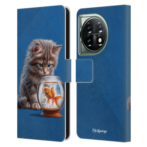 P.D. Moreno Play Cat Artwork Goldfish Leather Book Wallet Case Cover For OnePlus 11 5G