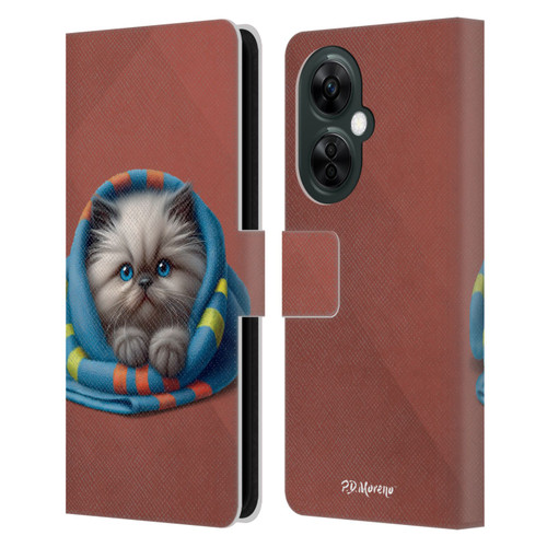 P.D. Moreno Play Cat Artwork Blue Towel Leather Book Wallet Case Cover For OnePlus Nord CE 3 Lite 5G