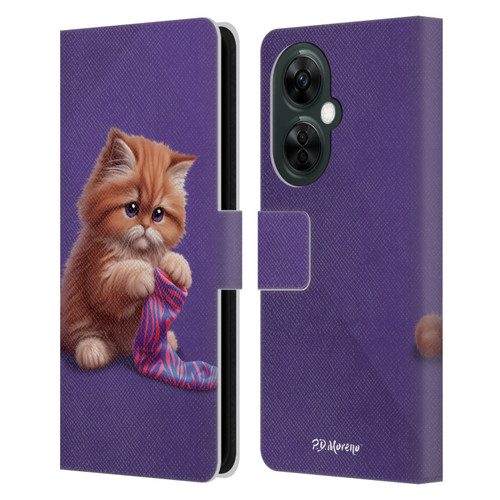 P.D. Moreno Play Cat Artwork Colorful Sock Leather Book Wallet Case Cover For OnePlus Nord CE 3 Lite 5G