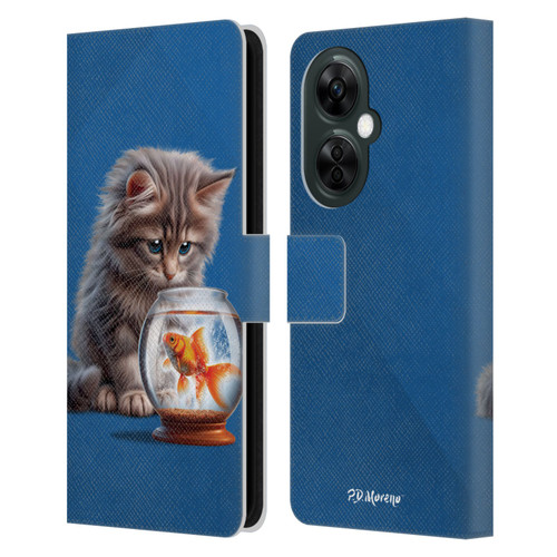 P.D. Moreno Play Cat Artwork Goldfish Leather Book Wallet Case Cover For OnePlus Nord CE 3 Lite 5G