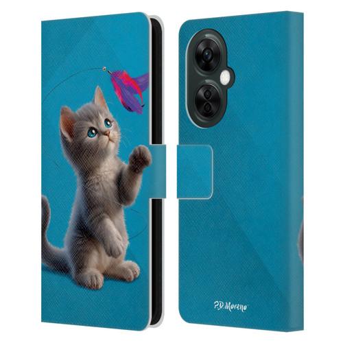 P.D. Moreno Play Cat Artwork Toy Feather Leather Book Wallet Case Cover For OnePlus Nord CE 3 Lite 5G
