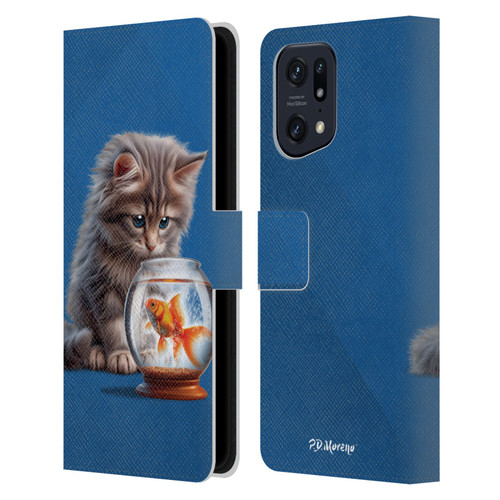 P.D. Moreno Play Cat Artwork Goldfish Leather Book Wallet Case Cover For OPPO Find X5