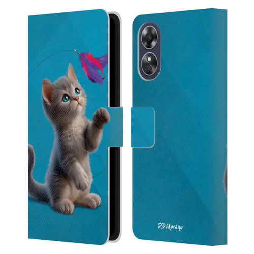 P.D. Moreno Play Cat Artwork Toy Feather Leather Book Wallet Case Cover For OPPO A17