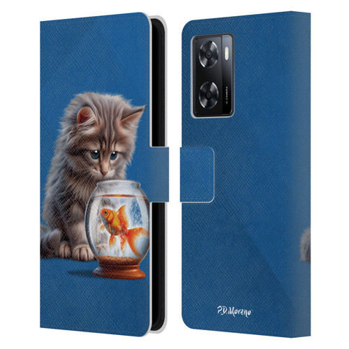 P.D. Moreno Play Cat Artwork Goldfish Leather Book Wallet Case Cover For OPPO A57s