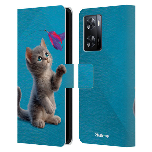 P.D. Moreno Play Cat Artwork Toy Feather Leather Book Wallet Case Cover For OPPO A57s