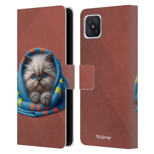P.D. Moreno Play Cat Artwork Blue Towel Leather Book Wallet Case Cover For OPPO Reno4 Z 5G
