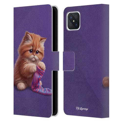 P.D. Moreno Play Cat Artwork Colorful Sock Leather Book Wallet Case Cover For OPPO Reno4 Z 5G