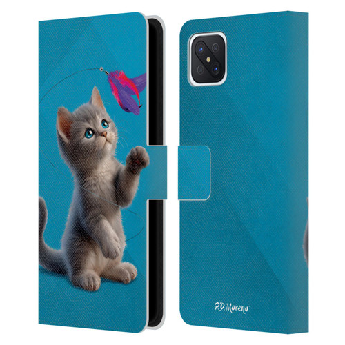 P.D. Moreno Play Cat Artwork Toy Feather Leather Book Wallet Case Cover For OPPO Reno4 Z 5G