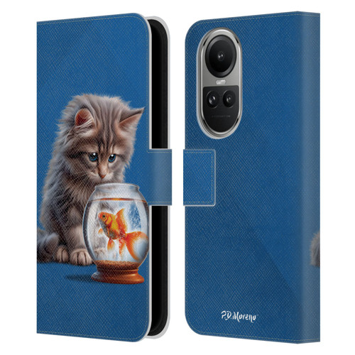 P.D. Moreno Play Cat Artwork Goldfish Leather Book Wallet Case Cover For OPPO Reno10 5G / Reno10 Pro 5G
