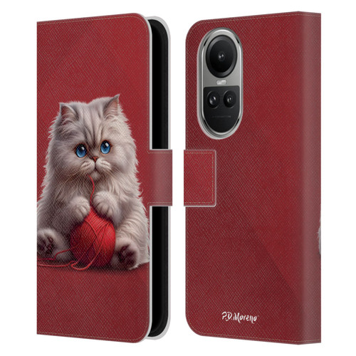 P.D. Moreno Play Cat Artwork Red Yarn Leather Book Wallet Case Cover For OPPO Reno10 5G / Reno10 Pro 5G